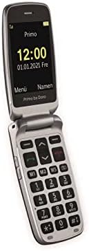 Doro Primo 408 by Mobiltelefon mit großem Farbdisplay, beleuchteter Tastatur, Notruftaste, Fallsensor, Kamera, Taschenlampe, Alarmfunktion, inkl. Tischladestation, 360092, Grau