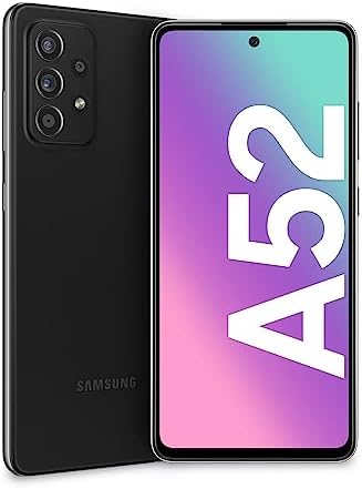 Samsung Galaxy A52 Smartphone, 6,5-Zoll-FHD+ Infinity-O-Display, 6 GB RAM und 128 GB erweiterbarer interner Speicher, 4.500-mAh-Akku und ultraschnelles Aufladen schwarz