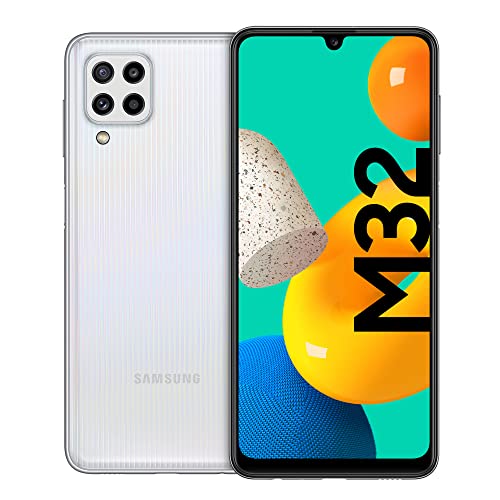 Samsung Galaxy M32 Android Smartphone, 6,4-Zoll -Infinity-U-Display, starker 5.000 mAh Akku, 128 GB/6 GB RAM, Handy in White, deutsche Version exklusiv bei Amazon