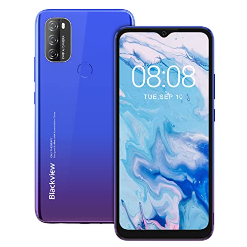 Blackview A70 (E) Smartphone ohne Vertrag Android 11, 6.517 Zoll HD mit 5.380mAh Batterie, 3GB RAM+32GB Speicher Octa-core, 13MP+5MP Kamera, Fingerabdruck Sensor, 4G Handy Dual SIM Mist Blau