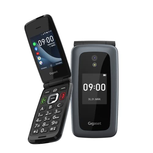 Gigaset GL7 – Internetfähiges Klapp-Handy ohne Vertrag – SOS-Funktion – einfache Bedienung mit großen Tasten & WLAN – Bluetooth- Hörgeräte-kompatibel – Whatsapp, Titanium-Grey
